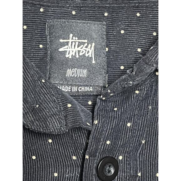 Stussy Shirt Mens Medium Black Polka Dot Corduroy Button Up Long Sleeve Casual - Picture 4 of 14